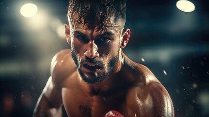 Close-up of a professional boxer fighting in a boxing ring.