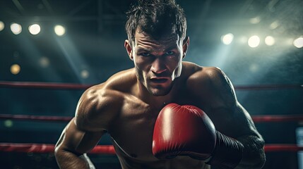 Close-up of a professional boxer fighting in a boxing ring. - obrazy, fototapety, plakaty