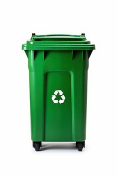 Green Garbage Container with Recycling Symbol, green recycling bin