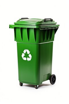 Green Garbage Container with Recycling Symbol, green recycling bin