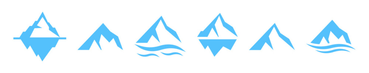 Set of blue iceberg vector icons. Glacier icon. Iceberg on ocean or sea with waves. Vector 10 Eps. © Міша Герба