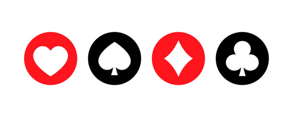Set with playing card suits vector icons. Black and red playing card suit symbols. Poker and casino game. Vector 10 EPS. © Міша Герба
