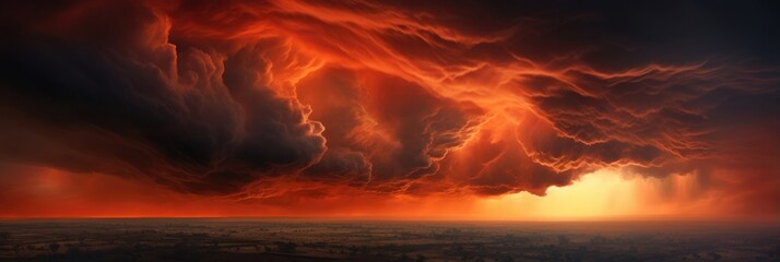 Dramatic And Fiery Red And Black Sky Clouds Resembling Thunderclouds Create A Fantastic And Magical Scene In The Sky