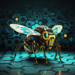 a technological robotic bee yellow and black