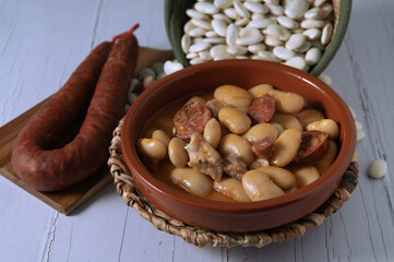 "El judion de La Granja" typical food from Segovia, recipe with chorizo and pork (Catilla y León, Spain)