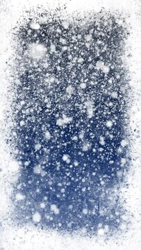 Snow background loop with icy grunge window texture. Winter, Christmas. Vertical video.