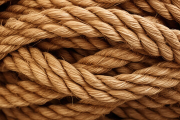 Fototapeta premium A Close-Up Glimpse of the Intricate Macro Texture: Knotted Rope Reveals Detailed Twisted Strands and Coiled Fibers in Organic Material.