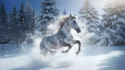 horse in the snow.