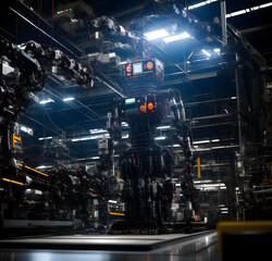 Humanoider Roboter steht in moderner Produktionsanlage