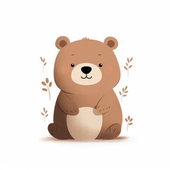 Minimalistic digital drawing cute woodland bear isolated on white