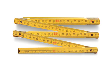 Yellow wooden meter on white background, including clipping path