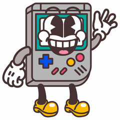 Retro rubber hose cartoon android with phone object illustration