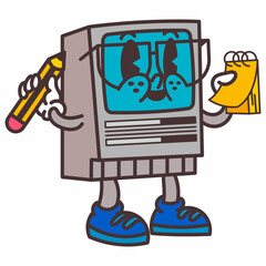 Retro rubber hose  tv with a computer object illustration