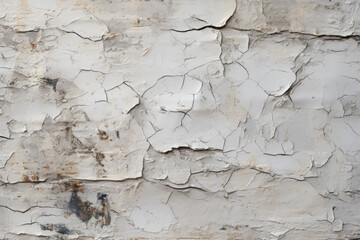 Peeling white paint on old cement wall forms textured panorama 