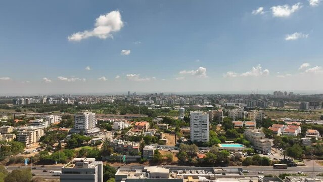 Herzliya city skyline overlooking the Mediterranean Sea, Aerial view