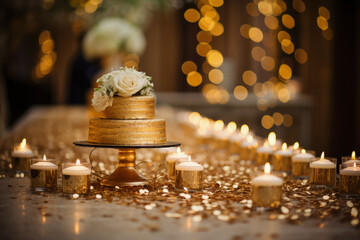 Golden confetti adds a touch of sparkle and celebration 