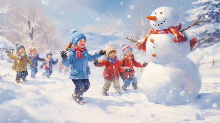 children playing with snow
