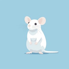Minimalistic flat illustration of a rat or white mouse on blue