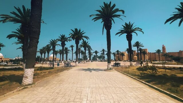 Beautiful Bourguiba mausoleum, Sanctuaire Sidi Mezri and grande plateau in Monastir, Tunisia