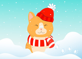 Winter Red Cat in Snow 