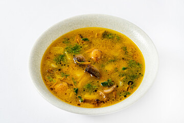 mushroom soup on the white background
