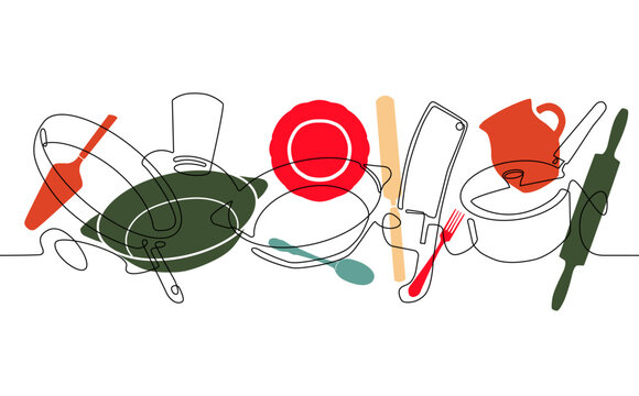 Pattern with kitchen utensils. Cooking preparation. Culinary poster. Vector illustration.