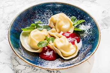 dumplings with cherry and mint