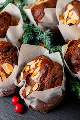 chocolate muffins with almond and berries