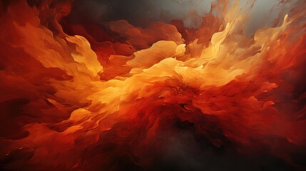 Image of bright red clouds. Red and yellow colors. Abstract background with brush strokes. Generative AI.