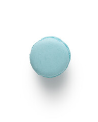 Blue french macaron top view isolated on white with shadow