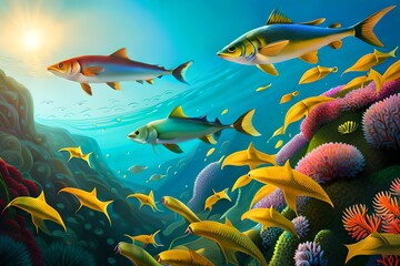 fish in multi color underwater nature beauty 