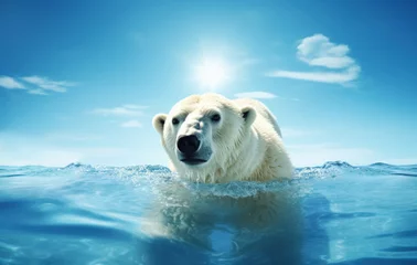 Tuinposter Portrait of a Polar bear swimming in water © giedriius