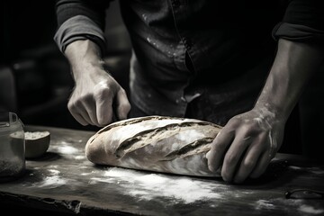 Bakerman Kneading And Making Bread On A Wooden Table