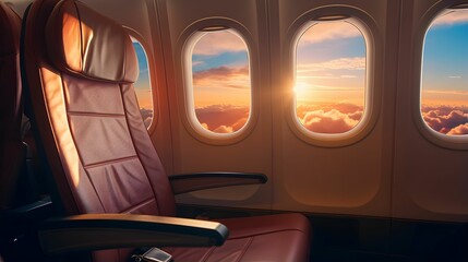 Airplane Cabin Seat Interior With Sun From Sky
