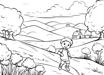 coloring page landscape for kids
