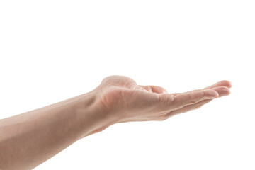 Man hand to hold something isolated on white