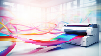 office or professional plotter lag format photocopier or printer with color ribbons for high quality printing services. ai generative