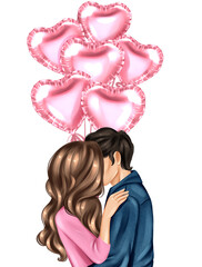 Kissing couple illustration. Valentine's Day greeting card