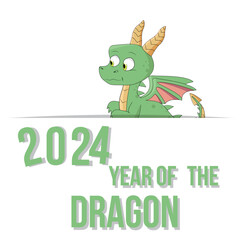 2024 New Year green dragon white background. Happy new year 2024 celebration template. New Year banners, posters, newsletters. 2024 Lunar New Year