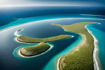 Foto op Canvas small green island surrounded by dark and deep sea water al around  © Ya Ali Madad 