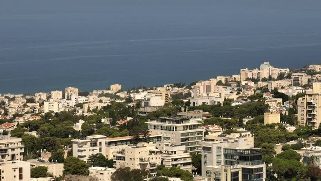 Haifa central carmel houses Moriah street area overlooking The Mediterranean sea, Aerial  view