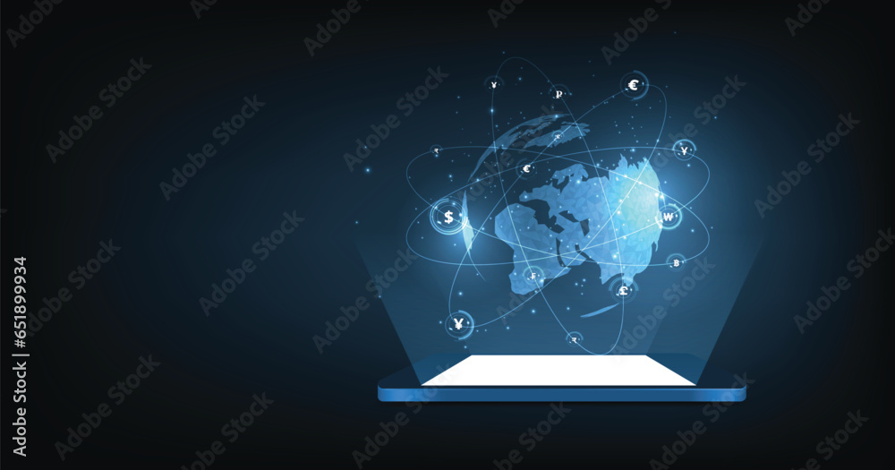 Aufkleber global currency money transfer concept.global network connection.global currency exchange, foreign e