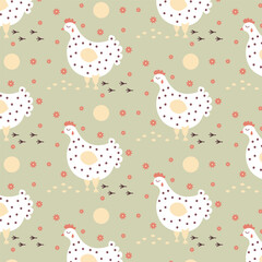 seamless pattern white chicken pecks grain. vector. Thanksgiving Day. Easter - 651900938