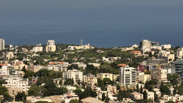 Haifa central carmel houses Moriah street area overlooking The Mediterranean sea, Aerial  view