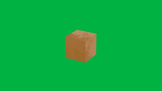 Animated single cargo box on green screen or chroma key. 3D cargo box. E-commerce, storage, delivery and packaging service concept. 3D 4K animation