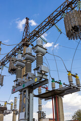 Electrical substation tower for power generation against the sky