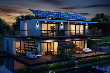 newly constructed homes with solar panels on the roof - obrazy, fototapety, plakaty
