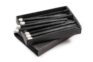 The stages of match burning on a white background. Safe match with red head.