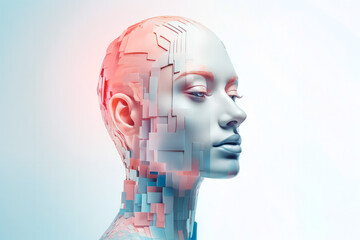 Portrait of nude woman on white background. Mind and peace concept double exposure on white background. Thinking about future. Cosmetics concept.