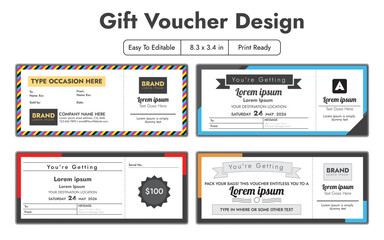Vintage Gift Voucher Template Coupon Card Set. Customer Gift Certificate Or Reward Bonus Card.